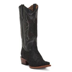 TANNER MARK Black Shimmer Made In Mexico Leather Snip Toe Western Boots